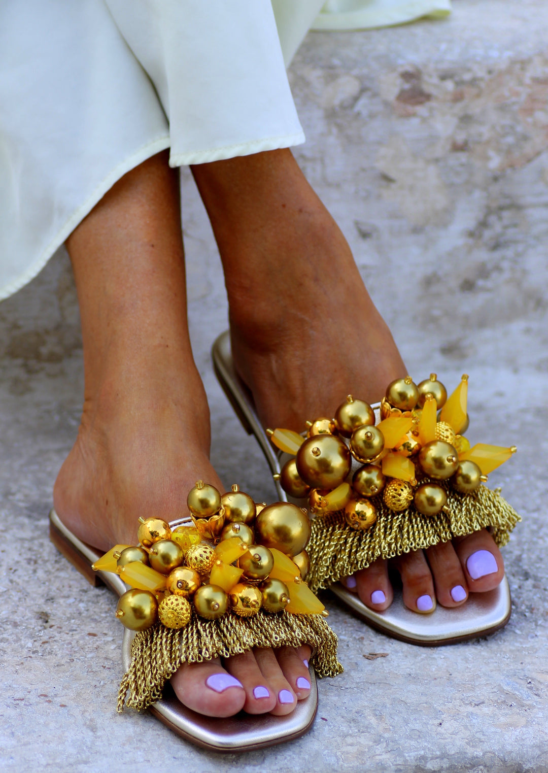 Elina Linardaki buy Penny Lace Pom Pom Lace Up Greek Gladiator Charm Sandals Size 40