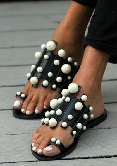 Grace Kelly Black  sandals by Elina Linardaki